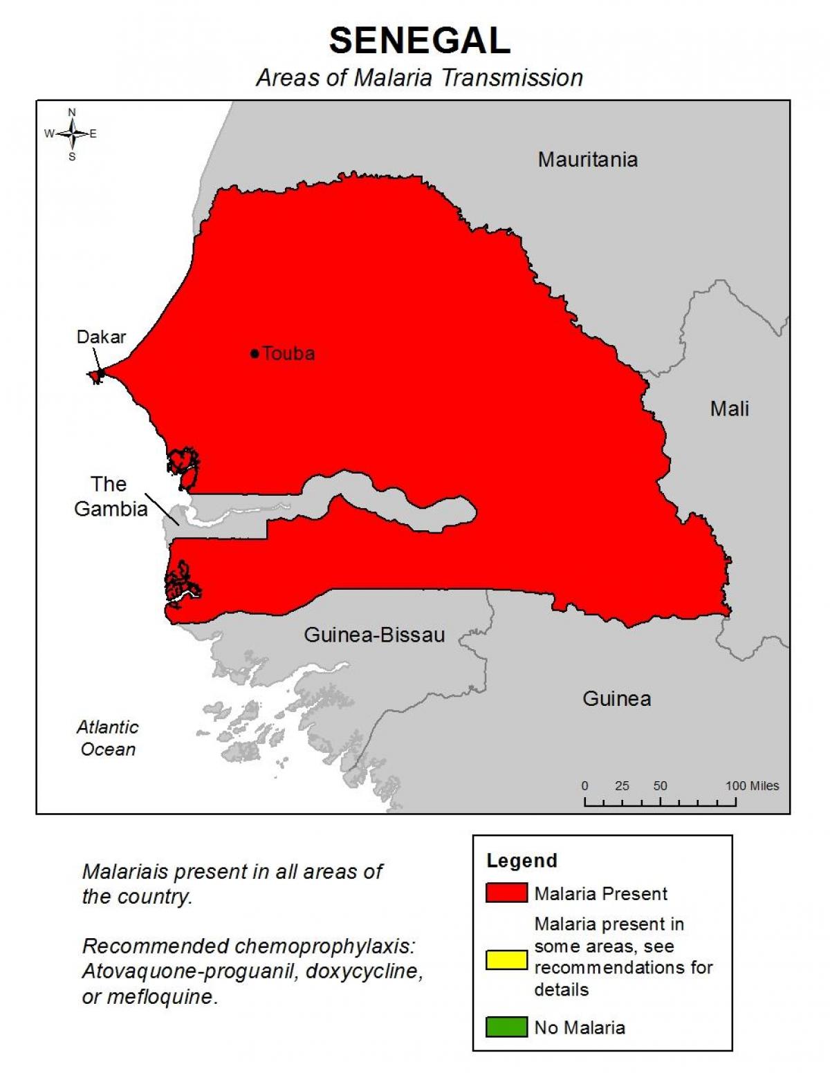 քարտեզ Սենեգալի հետ մալարիայի