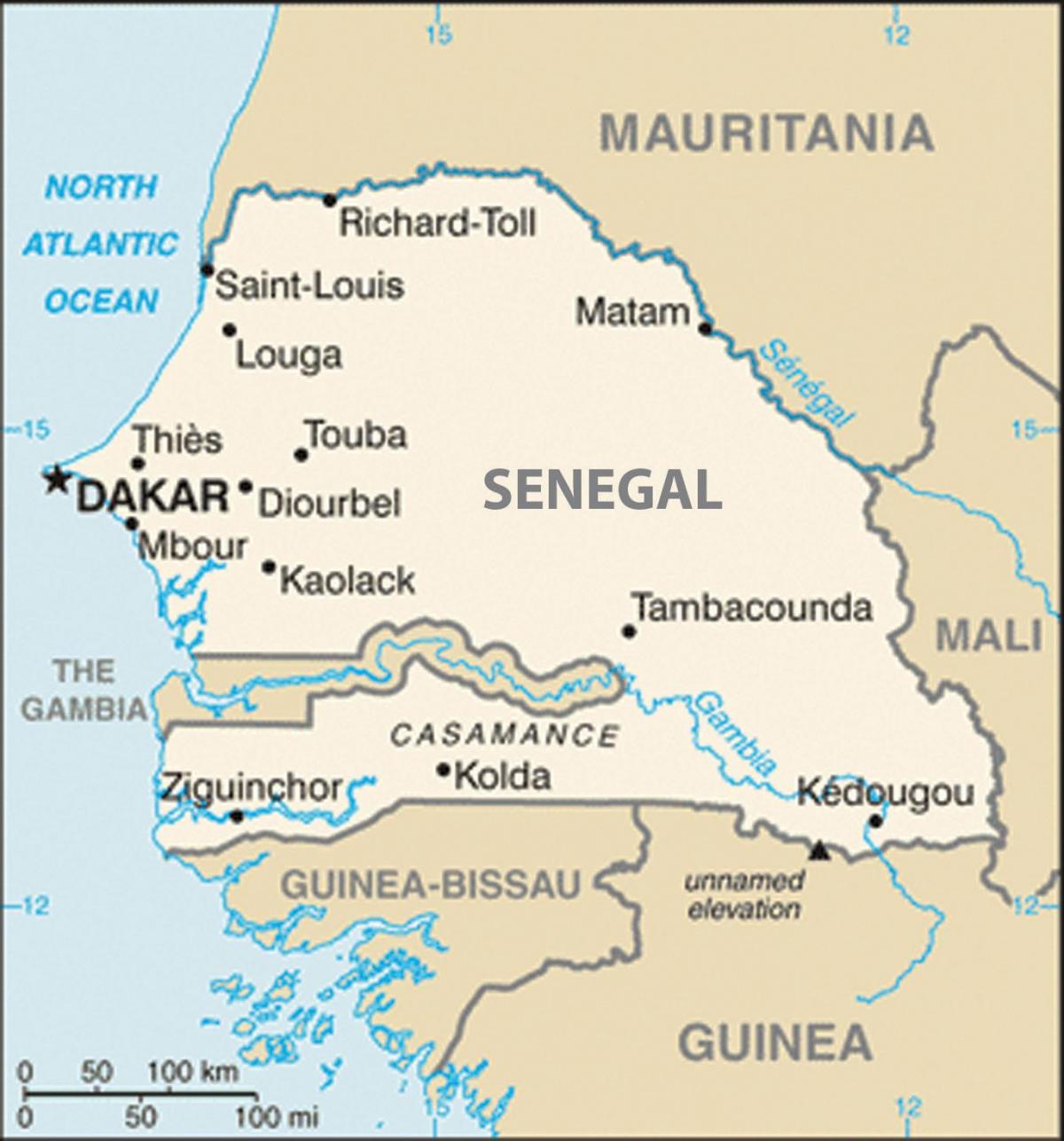 քարտեզ Սենեգալի եւ շրջակա երկրների