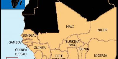 Քարտեզ Սենեգալի քարտեզի վրա Արևմտյան Աֆրիկայում